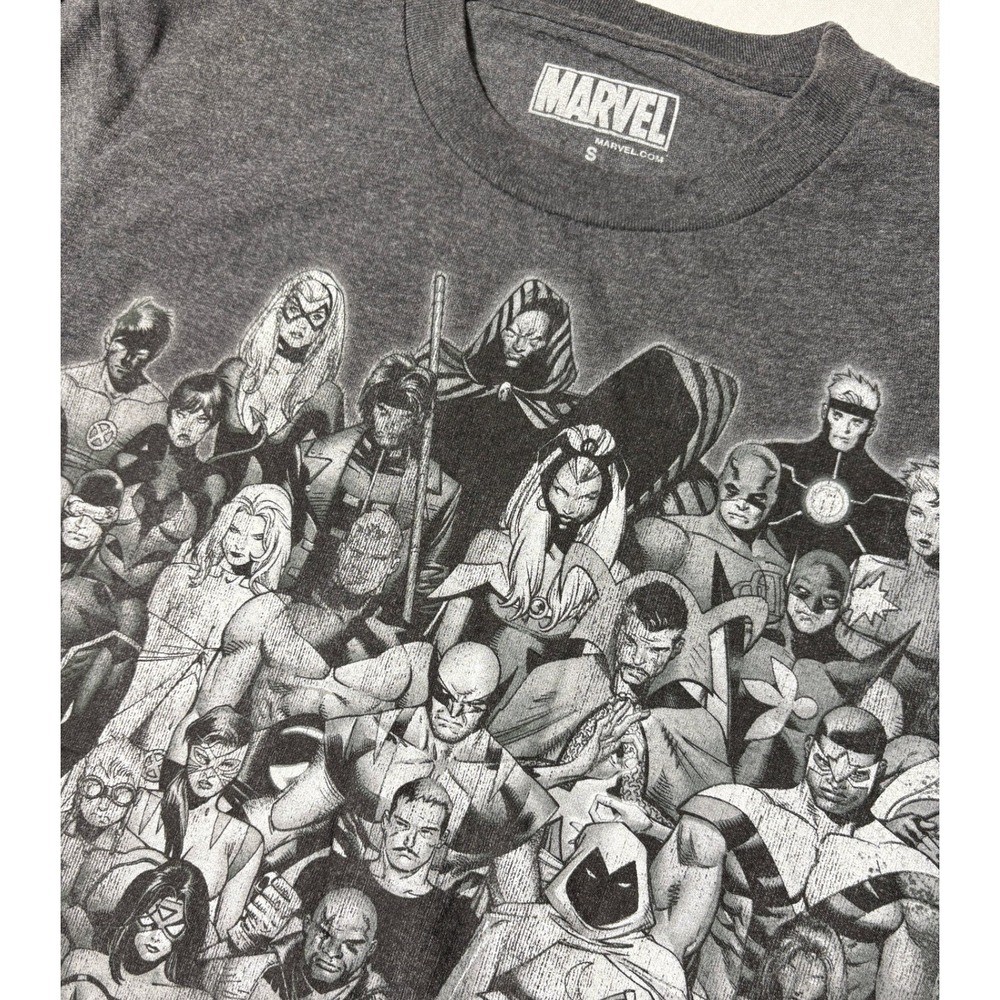 Marvel‎ Comics Mens Charcoal Heather Grayscale Hero Cast Graphic T-Shirt Small